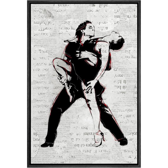 VELVET Canvas Prt Wall Art Dancg Duo on Newspaper Prt Dance Fashion Illustrations Modern Art Chic Portrait Expressive Multicolor Cool for Livg Room, Bedroom, Office - Black 12x16inch Framed
