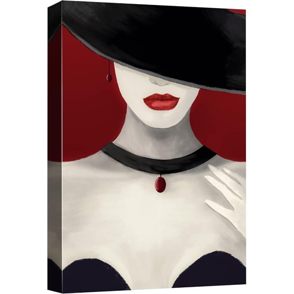 VELVET Canvas Prt Wall Art Elegant Woman with Red Lipstick & Necklace People Fashion Illustrations Modern Art Glam Portrait Dramatic Multicolor Ultra for Livg Room, Bedroom, Office - 16x24inch Framed