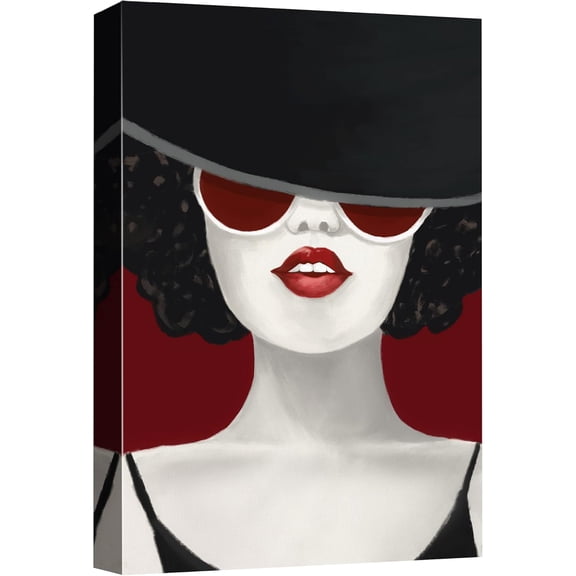 VELVET Canvas Prt Wall Art Elegant Woman with Red Lipstick & Sunglasses People Fashion Illustrations Modern Art Glam Portrait Dramatic Multicolor Ultra for Livg Room, Bedroom, - 8x10inch Framed