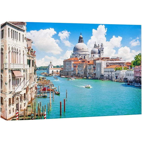 VELVET Canvas Prt Wall Art Gran Canal with Basilica Santa Maria Venice, Italy Nature Wilderness Photography Modern Art Scenic Colorful for Livg Room, Bedroom, Office - 10x8inch Framed