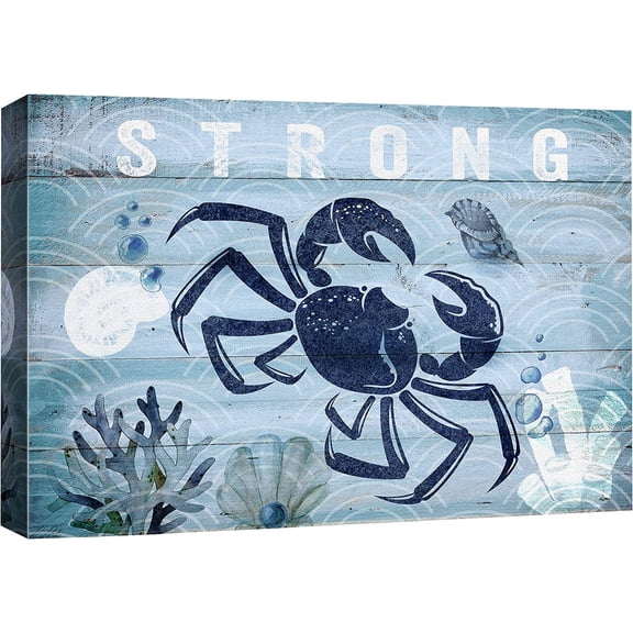 VELVET Canvas Prt Wall Art Strong Crab Prt with Clam Amphibians Ocean Illustrations Modern Art Nautical Colorful Blue Ultra for Livg Room, Bedroom, Office - 10x8inch Unframed