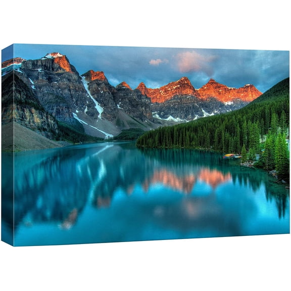 VELVET Canvas Prt Wall Art Sunset Mounta & Forest Reflection Nature Wilderness Photography Realism Nautical Scenic Colorful Rustic Ultra for Livg Room, Bedroom, Office - 24x16inch Framed