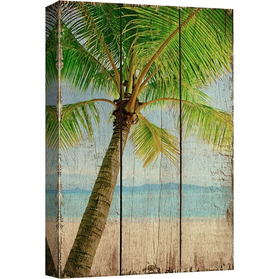 VELVET Canvas Prt Wall Art Tropical Palm Tree Island on Wood Panels Nature Wilderness Digital Art Realism Chic Colorful Multicolor Ultra for Livg Room, Bedroom, Office - 12x18inch Framed