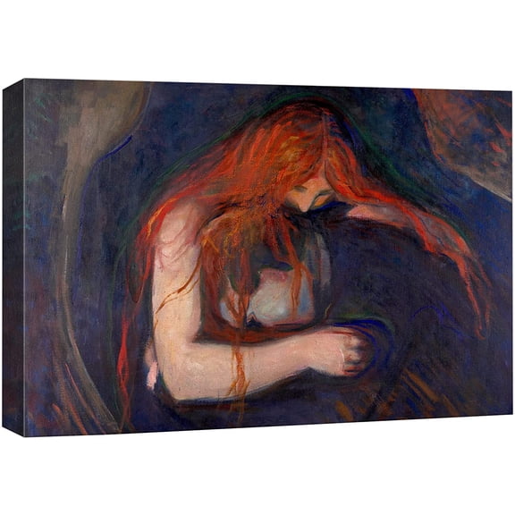 VELVET Canvas Prt Wall Art Vampire by Edvard Munch People Historic Illustrations Fe Art Traditional Scenic Colorful Dark for Livg Room, Bedroom, Office - 10x8inch Framed
