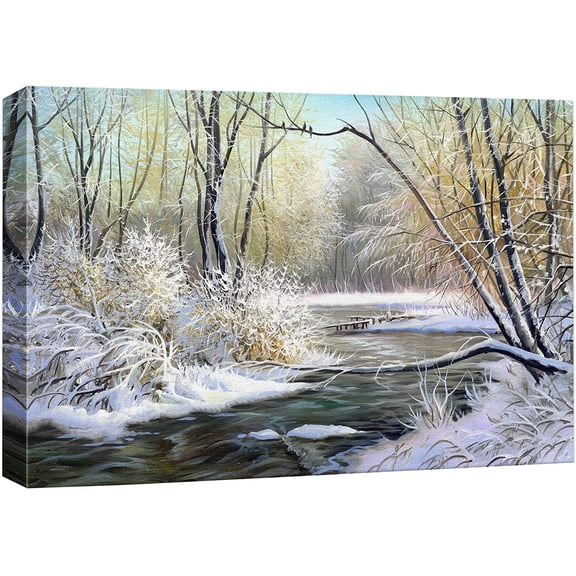 VELVET Canvas Prt Wall Art Wter River Snowy Forest Nature Wilderness Illustrations Modern Art Rustic Scenic Colorful Multicolor Zen for Livg Room, Bedroom, Office - 10x8inch Unframed