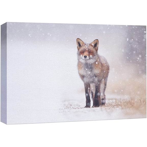 VELVET Canvas Prts Wall Art - Red Fox The Snow | Modern Wall Decor/Home Decoration Stretched Gallery Canvas Wrap Giclee Prt & Ready to Hang - 10x8inch Unframed