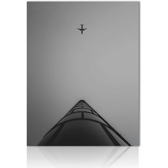VELVET Canvas Wall Art, Airplane Flying Poster Print Wall Decor, Modern Gray White Painting Pictures for Bedroom Bathroom Boys Living Room Office Home Decoration 12x16inch Framed