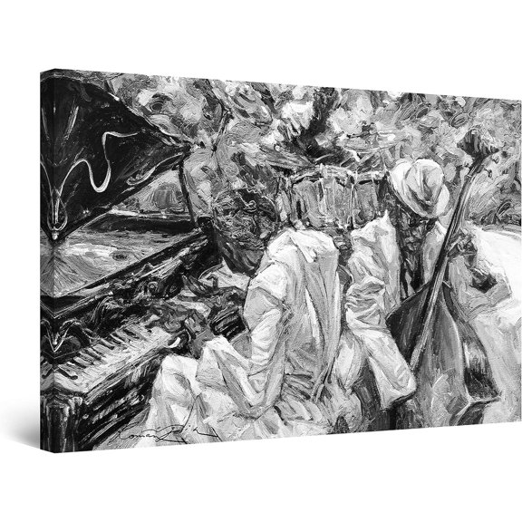 VELVET Canvas Wall Art Decor Black and White Jazz Sgers Stretched Prt, Modern for Bedroom or Livg Room, Office Ready to Hang Home Decor Unique Lumous Artwork 20x16inch Framed