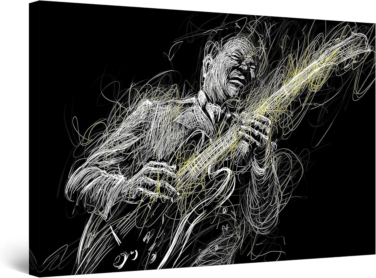 Tableau Moderne Sur Toile Tendue - Joueur De Guitare Abstrait - Déco Murale Prête à Accrocher