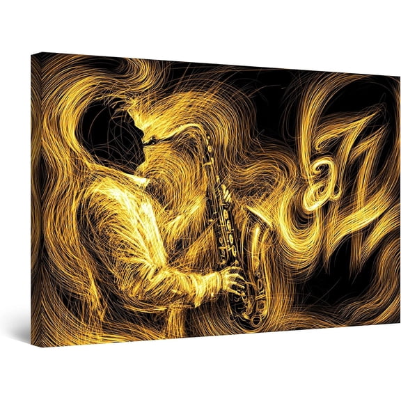 VELVET Canvas Wall Art - Jazz Sger - Stretched Prt, Modern for Bedroom or Livg Room, Office Ready to Hang Home Decor Unique Lumous Artwork Day & Night Effect 10x8inch Framed
