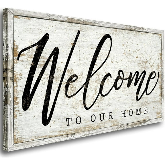 VELVET Canvas Wall Art for Livg Room|Welcome to Our Home|Welcome Wall Decor for Entryway|Welcome Signs for Decor|Rustic Farmhouse Canvas Prts Wall Pictures Patg Artwork Ready to Hang 20x16inch Framed