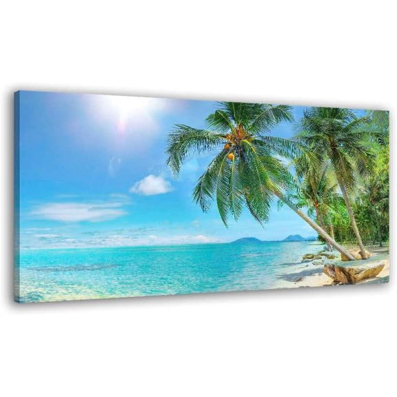 VELVET Canvas Wall Art for Living Room Tropical Palm Tree Summer Artwork Blue Sky Ocean Themed Coconut Trees Seascape Painting Nature Scenery Picture for Bathroom Home Office Decor 10x8inch Unframed