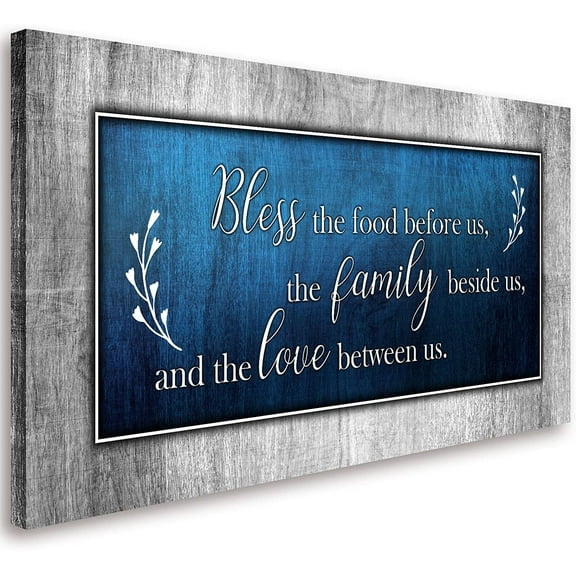 VELVET Canvas Wall Art for Dg Room Decor-Blue and Grey Canvas Prts Patg Bless The Food Quote-Wall Pictures Livg Room Home Decor 10x8inch Framed