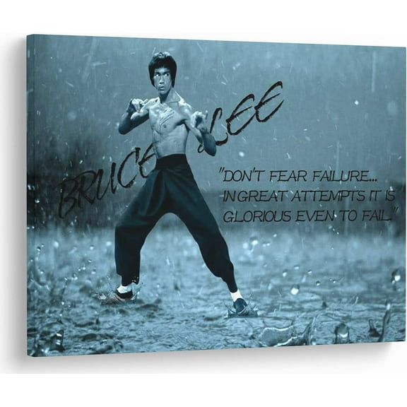 VELVET Canvas for Bruce Lee Quotes Poster Prts Positive Wall Decor Picture Sports Saygs Artwork - 16x12inch Framed