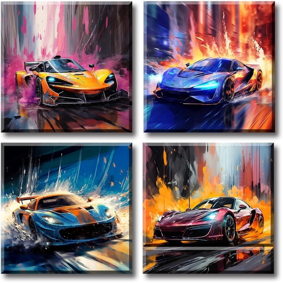VELVET Car Posters Men Room Decor Canvas Printed Supercar Car Wall Art Racing Pictures Teen Boys Room Decor Modern Artwork for Man Cave Office Home Decorations 24x20inch Framed