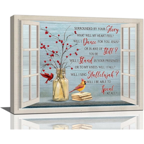 VELVET Cardinal Wall Decor Rustic Cardinal Gifts Pictures Red Birds Scripture Christian Cross Wall Art I Can Only Imagine Quotes Picture Canvas Prints Motivational Artwork for Home 24x16inch Framed