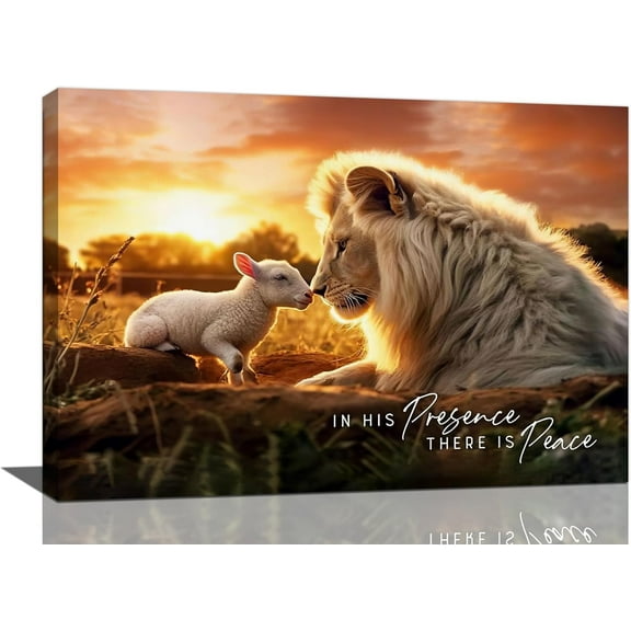 VELVET Christian Canvas Wall Art Lion of Judah Pictures Wall Decor Lion and Lamb Painting Artwork Christ Religious Home Decoration for Church Living Room Office 24x16inch Framed