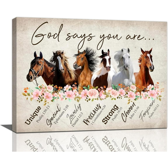 VELVET Christian Horse Wall Art Religious Horse Pictures Wall Decor Rustic God Says You Are Canvas Painting Artwork Home Decorations for Bathroom Bedroom Living Room Office 10x8inch Framed