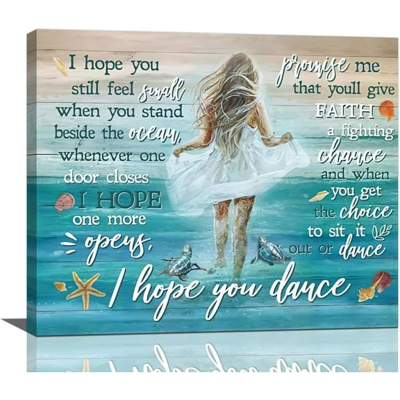 VELVET Coastal Beach Wall Art Ocean Girl Wall Decor I Hope You Dance Pictures Patg Prts Seashell Turtle Artwork Decor for Bathroom Bedroom Livg Room 24x20inch Framed