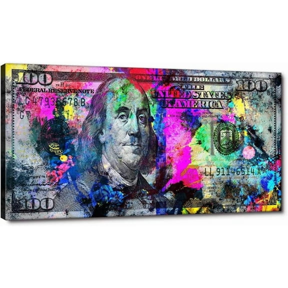 VELVET Colorful 100 Dollars Bill Wall Art Giclee Canvas Prt Decor Money Pop Art Entrepreneur Motivational 100 Bill Cash Benjam Frankl Dollar Prt Art for Study Room Gym Coffee Shop- 10x8inch Framed