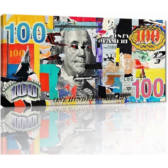 VELVET Colorful Artwork for Home Walls Large Dollar Money Canvas Wall Picture Color Graffiti Money Art Prt Gift Choice for Women Men Gallery-Wrapped Easy to Hang- 24x16inch Framed