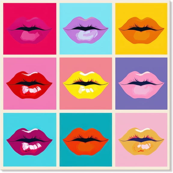 VELVET Colorful Lips Canvas Wall Art Fashion Lip Poster Sexy Kiss Picture Pop Art Aesthetic Room Decor for Bedroom Makeup Room Wall Decoration 10x8inch Unframed