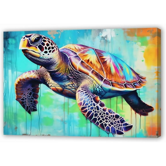 VELVET Colorful Marine Life Canvas Wall Art Watercolor Sea Turtle Painting Prints Ocean Themed Decor Artwork for Bathroom Decor (Sea Turtle 3, ) 16x12inch Framed