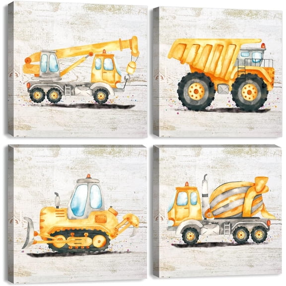 VELVET Construction Wall Decor for Boys Room Dump Truck Wall Art Tractor Excavator Canvas Pictures Car Poster Watercolor Vehicle Prints Paintings for Toddler Nursery Decorations4Pcs 20x16inch Framed