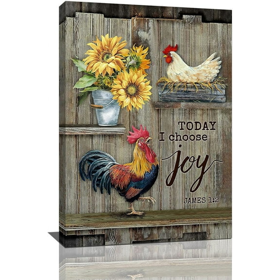 VELVET Country Rooster Wall Art Farm Chicken Hen Sunflower Canvas Prints Painting Farmhouse Rustic Animals Pictures Artwork Home Decor for Kitchen Dining Living Room Bedroom Bathroom 12x18inch Framed