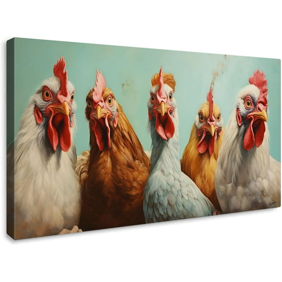 VELVET Country Rooster Wall Art Farmhouse Chicken Paintings on Canvas Rustic Kitchen Wall Decor for Farmyard Theme 16x12inch Framed