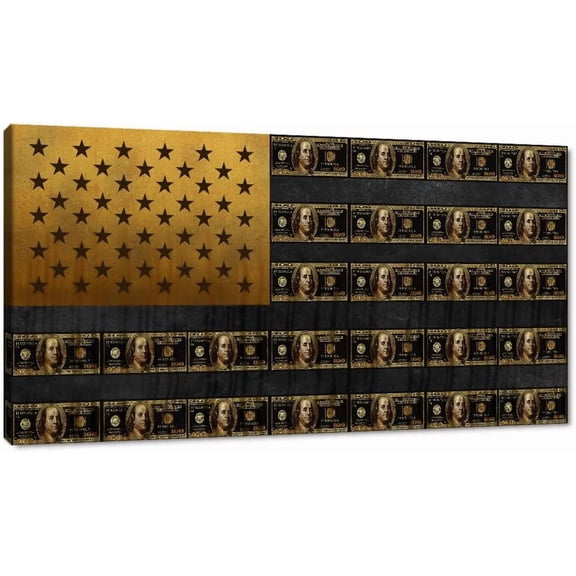 VELVET Creative American Flag Wall Art American Flag Made Up of Dollars Art Prt Artwork Wall Decor Retro Money USA Flag Abstract Work Pictures for Decor Gallery-Wrapped Easy to 18x12inch Framed