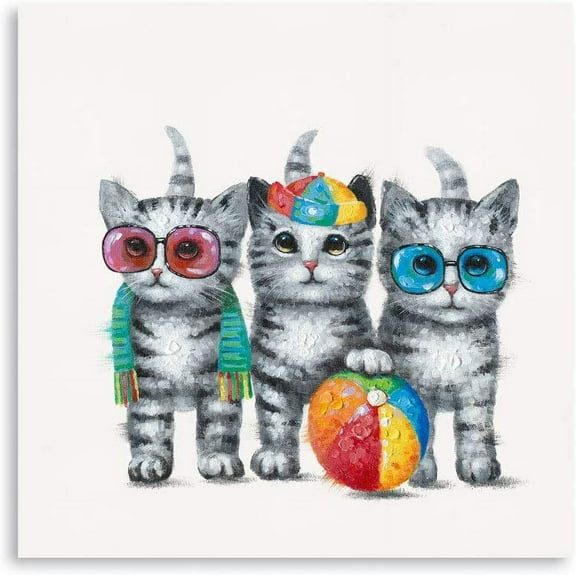 VELVET Cute Cat Canvas Wall Art: Kitty Pictures for Girl's Bedroom Bathroom - Small Funny Babies Patg Ready to Hang (x1Panel) 10x8inch Framed