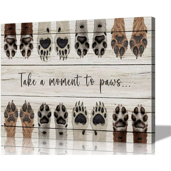 VELVET Dog Animal Wall Art Take a Moment to Paws Dog Poster Animal Posters Dog Painting Paw Print Dog Canvas Art Puppy Paw Print Paws Print Wall Art for Living Room 20x16inch Framed