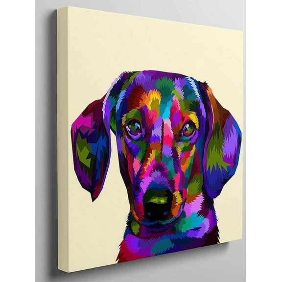 VELVET Dog Canvas Wall Art Prints Colorful Picture Pop Animal Wall Decor Pet Puppy Poster Dachshunds Artwork Decoration Easy to Hang 16x24inch Framed