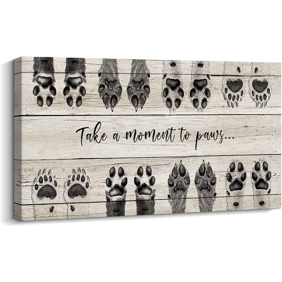 VELVET Dog Lover Sign Wall Decor,Take A Moment to Paws Sign Pet Paw Print Artwork Footprints Canvas Wall Art,Animal Prints Puppy Gifts for Front Door Home Decoration (Black) 10x8inch Framed