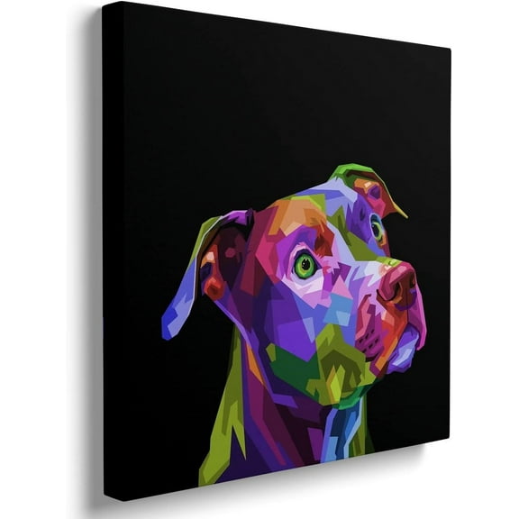 VELVET Dog Picture Artwork Pop Animal Canvas Wall Art Colorful Pitbull Poster Prints Puppy Wall Decor Pet Dog Decoration 12x16inch Framed