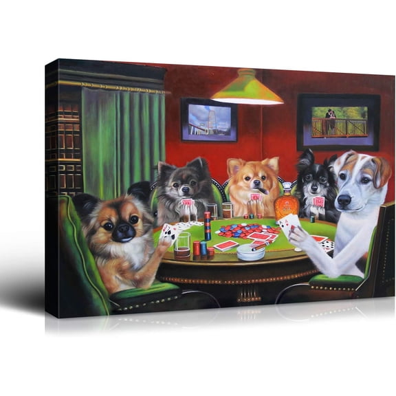 VELVET Dogs Playing Poker Canvas Wall Art | Trippy Memorabilia Gifts for Guys & Entertainment Room | Funny Parody Art Modern Wall Decor for Home Bathroom Bedroom Ready to Hang 10x8inch Unframed
