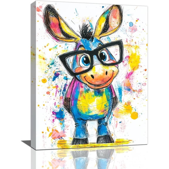 VELVET Donkey Wall Art Funny Cute Donkey Pictures Wall Decor Canvas Painting Print Modern Artwork Decorations for Home Bathroom Living Room Bedroom 11x14inch Framed