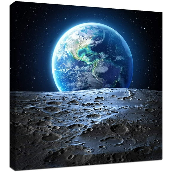 VELVET Earth Poster Canvas Wall Art - Earthrise from the Moon Outer Space Patg Home Office Universe Decor Art Prt Modern Pictures for Livg Room Bedroom Decoration Ready to Hang 14x11inch Framed