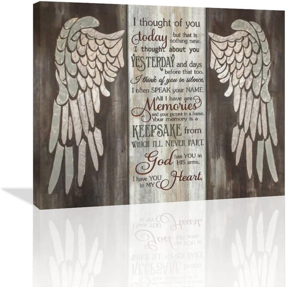 VELVET Exroozy Angel Wings Wall Art Rustic Memory Pictures Wall Decor Angel Wings I Thought of You Today Painting Prints Artwork Ready to Hang 10x8inch Framed