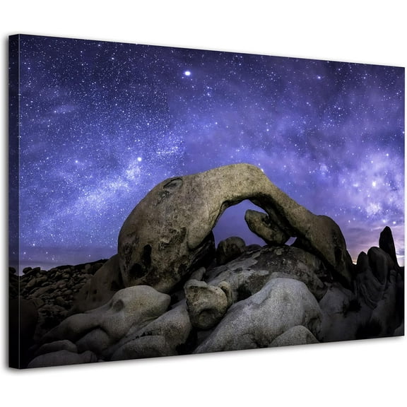 VELVET Extra Large Joshua Tree Wall Art for Living Room, National Park Milky Way Scenery Photo Printed on Canvas, Purple Galaxy Poster Nature Starry Night Painting Artwork Decoration 20x16inch Framed
