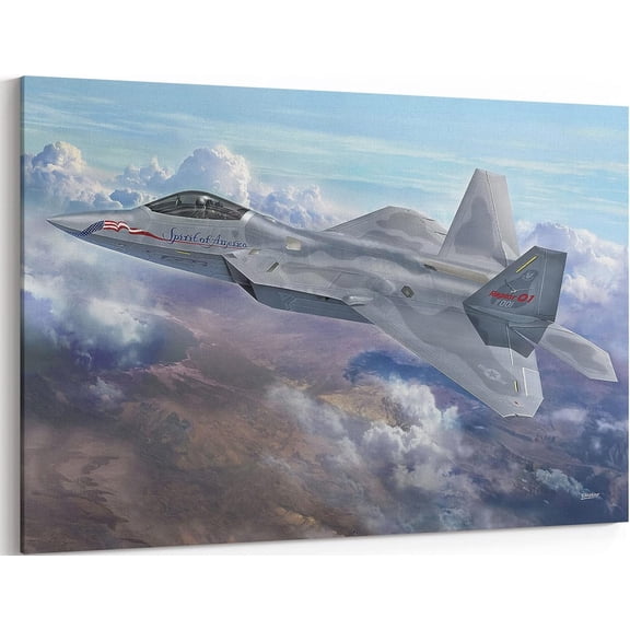 VELVET F-22 Airplane Canvas Wall Art Prts Lockheed Mart F-22 Raptor Fighter Jet Poster Aviation Wall Art Decor U.S Air Force Picture Artwork Military Plane for Men Boys Room - 24x20inch Framed