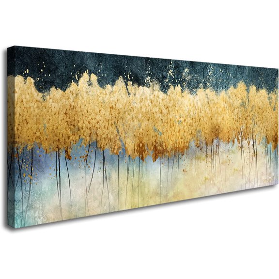 VELVET FC2675 Canvas Wall Art Abstract Golden Forest Painting Modern Decor Abstract Canvas Prints for Living Room Bedroom Kitchen Home and Office Wall Decor 16x12inch Framed