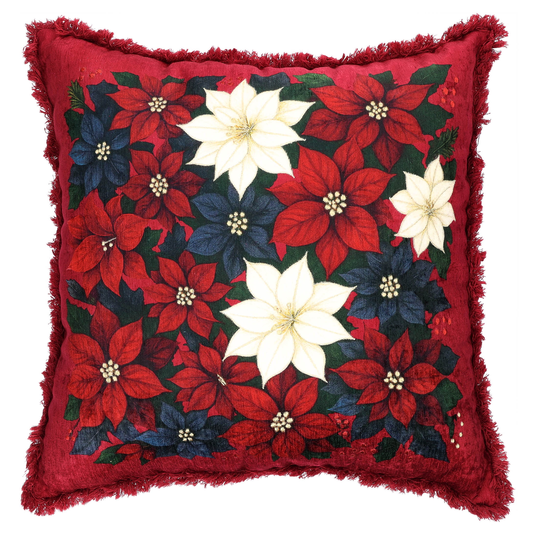 Velvet Poinsettia Decorative Christmas Pillow, Multicolor, 18" x 18", by Holiday Time