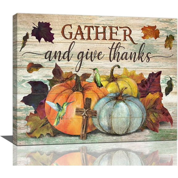 VELVET Fall Pumpkin Wall Art Autumn Leaves Pictures Wall Decor Country Thanksgiving Canvas Painting Modern Artwork Home Decoration for Living Room Bathroom Bedroom Office 10x8inch Framed