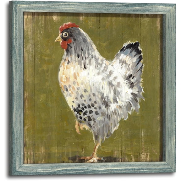 VELVET Farm Animal Wood Wall Art: Rustic Farmhouse Kitchen Artwork Decor Chicken Hen Picture Country Animals Print Painting for Home Bedroom Living Room 16x12inch Framed