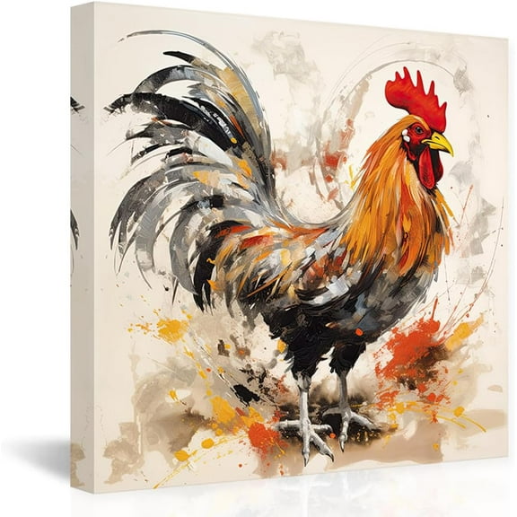 VELVET Farm Rooster Canvas Wall Art Farmhouse Animal Wall Decor Animals Painting Print Chicken Picture Kitchen Decor ( Rooster 3) 16x12inch Framed