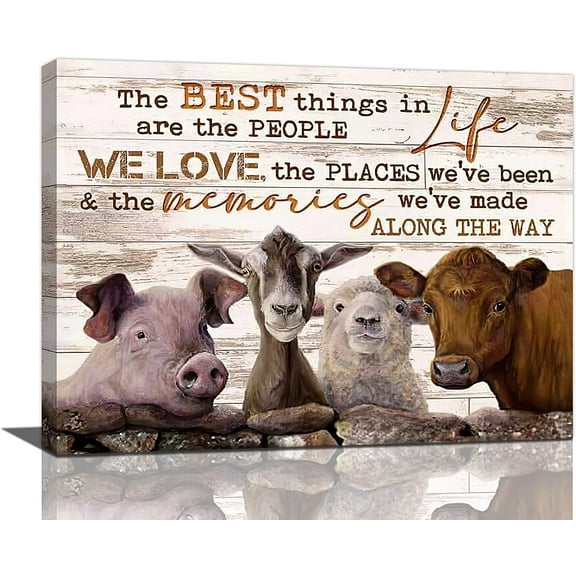 VELVET Farmhouse Animal Wall Art Rustic Pig Cow Canvas Prints Painting Country Farm Pictures Artwork Home Decor for Kitchen Bathroom Dining Living Room 24x16inch Framed