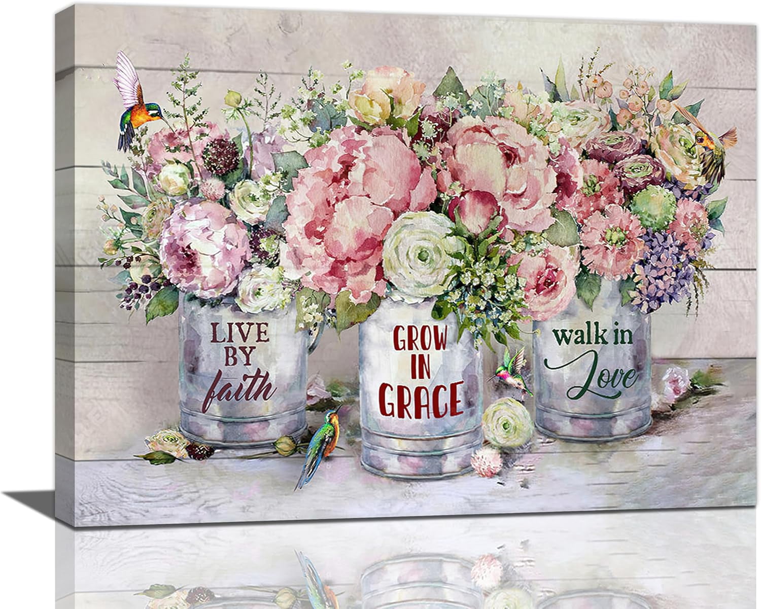 VELVET Farmhouse Bathroom Flower Wall Art Country Floral Hummgbird Wall ...