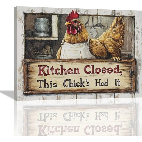 VELVET Farmhouse Chicken Wall Art Funny Kitchen Sign Quotes Pictures Wall Decor Rustic Rooster Canvas Prints Painting Artwork Decoration for Kitchen Restaurant Dining Room 14x11inch Framed